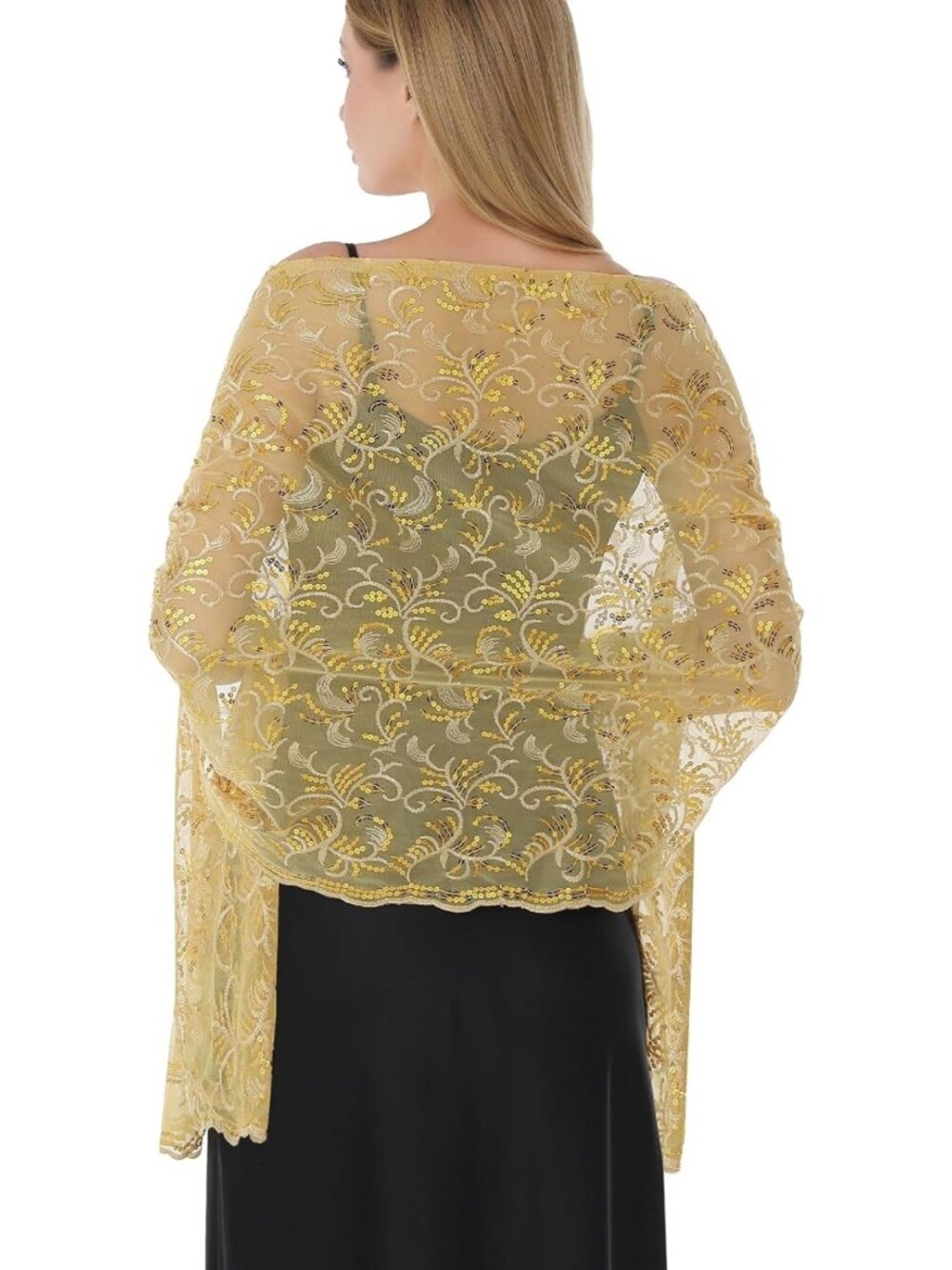 Elegant Sequin Shawl Wrap, Sheer Lace Chiffon Scarf for Wedding & Formal Events